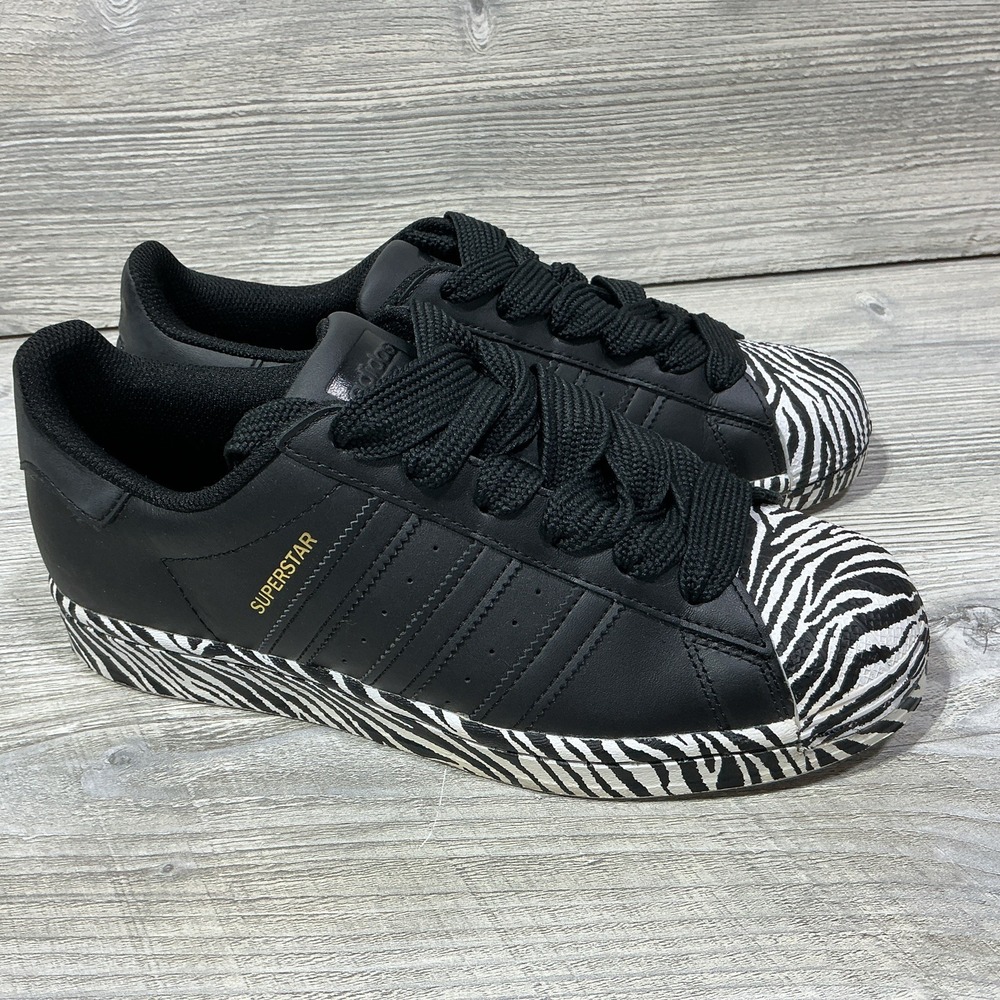 Adidas Superstar Zebra FV3448 Black White Gold Leather Shoes Women's Size 7.5